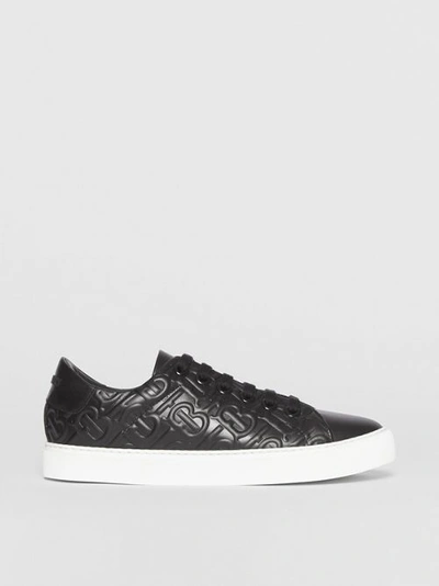 Shop Burberry Monogram Leather Sneakers In Black