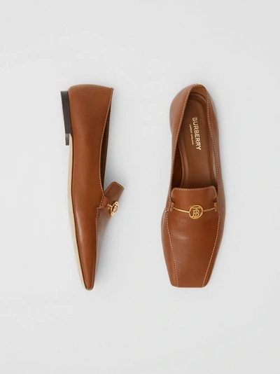Shop Burberry Monogram Motif Leather Loafers In Tan
