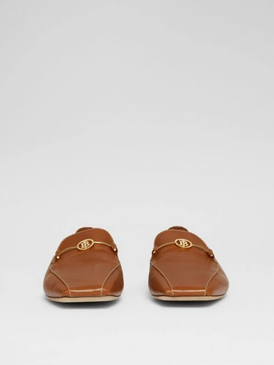 Shop Burberry Monogram Motif Leather Loafers In Tan