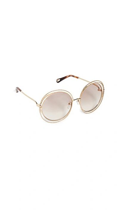 Shop Chloé Carlina Spherical Sunglasses In Gold/gradient Light Brown