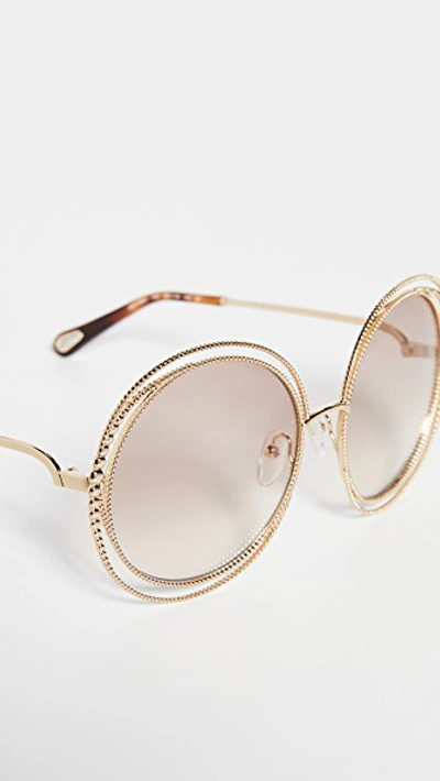 Shop Chloé Carlina Spherical Sunglasses In Gold/gradient Light Brown