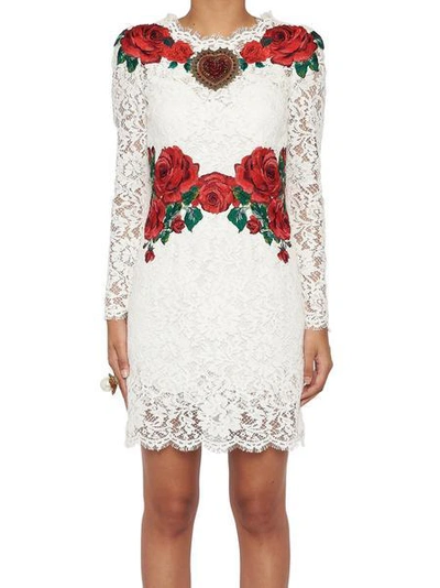 Shop Dolce & Gabbana Roses Lace Dress In Multi