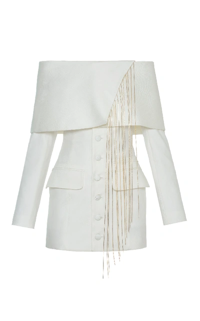 Shop Aleksandre Akhalkatsishvili Fringed Cotton Blazer Dress In White