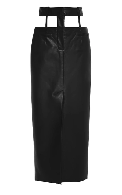 Shop Aleksandre Akhalkatsishvili Faux Leather Cutout Midi Skirt In Black