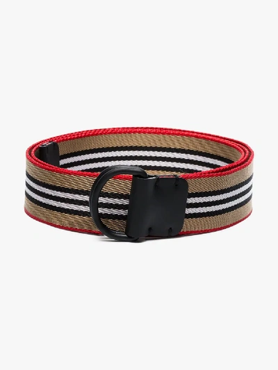 Shop Burberry Icon Stripe Double D-ring Belt In Neutrals