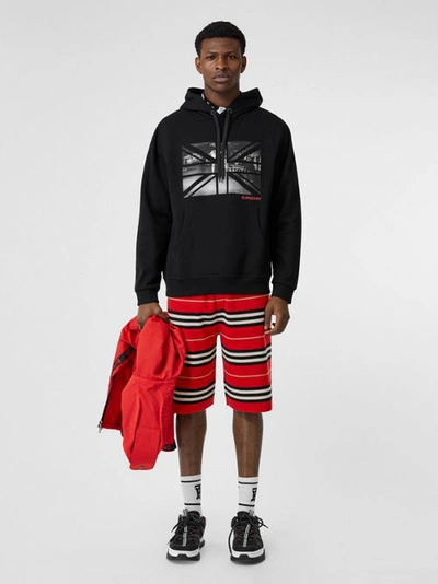 Shop Burberry Union Jack Photo Print Cotton Hoodie In Black