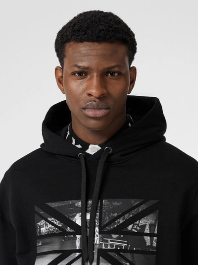 Shop Burberry Union Jack Photo Print Cotton Hoodie In Black