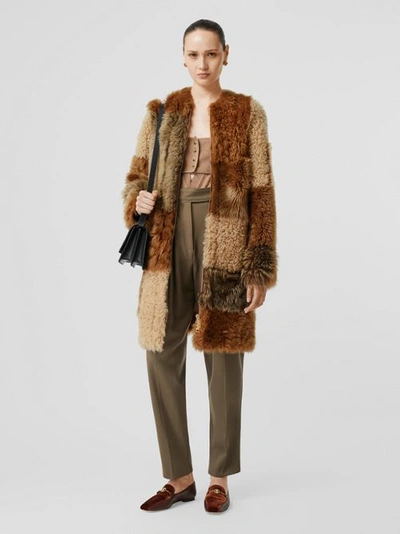 Shop Burberry Patchwork Shearling Coat In Toffee