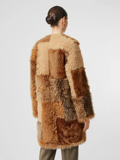 Shop Burberry Patchwork Shearling Coat In Toffee