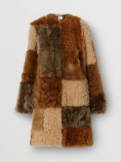 Shop Burberry Patchwork Shearling Coat In Toffee