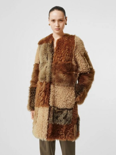 Shop Burberry Patchwork Shearling Coat In Toffee