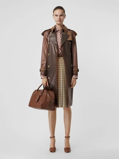 Shop Burberry Leather Detail Showerproof Trench Coat In Flaxseed