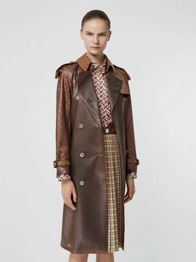 Shop Burberry Leather Detail Showerproof Trench Coat In Flaxseed