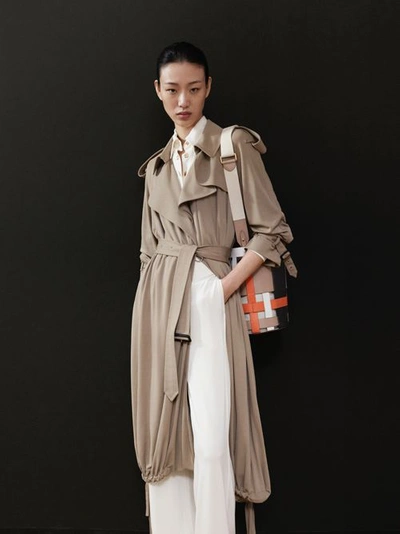 Shop Burberry Jersey Wrap Coat In Warm Taupe