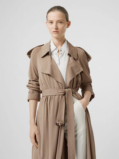 Shop Burberry Jersey Wrap Coat In Warm Taupe