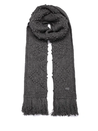 Shop Saint Laurent Knotted Fringed Scarf In Grey
