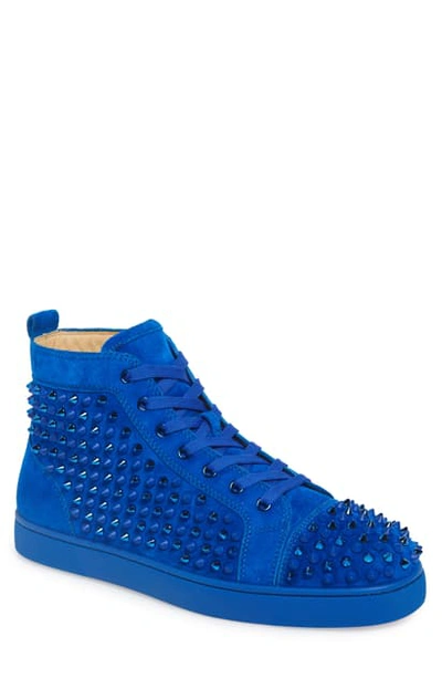 Shop Christian Louboutin Louis Spikes High Top Sneaker In Azzurro