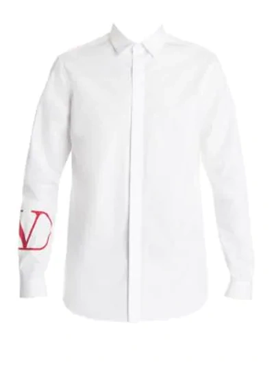 Shop Valentino Long-sleeve Logo Shirt In White Red