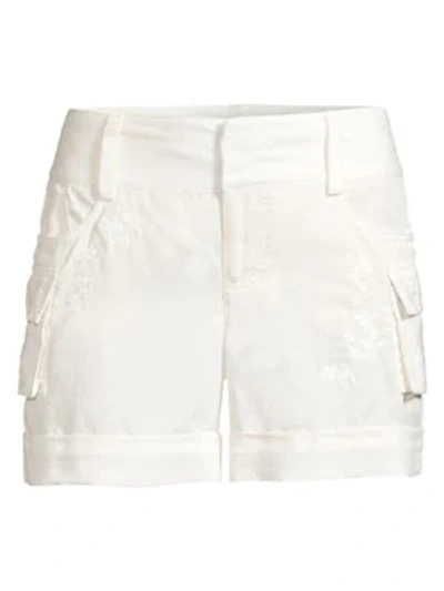 Shop Alice And Olivia Embroidered Cargo Shorts In Off White