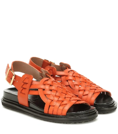 Shop Marni Leather Sandals In Orange