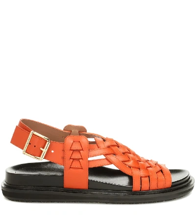 Shop Marni Leather Sandals In Orange