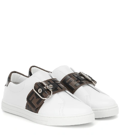 Shop Fendi Leather Sneakers In White