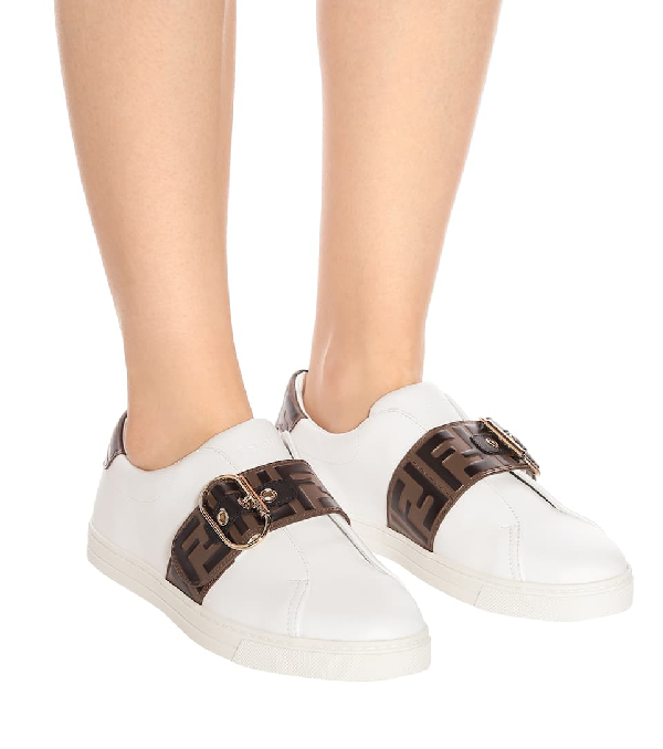 fendi pearland leather sneakers with ff strap
