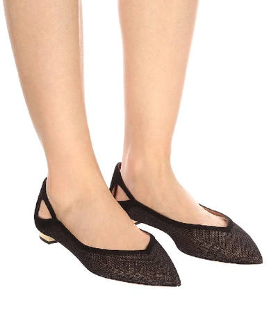 Shop Aquazzura Shiva Suede And Mesh Ballet Flats In Black