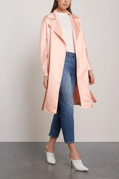 Shop Ainea Woman Belted Satin Trench Coat Peach