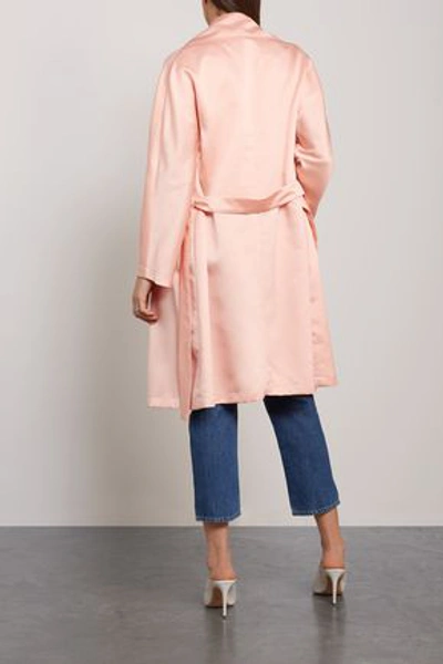 Shop Ainea Woman Belted Satin Trench Coat Peach