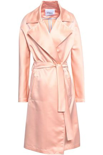 Shop Ainea Woman Belted Satin Trench Coat Peach