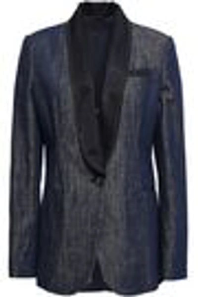 Shop Brunello Cucinelli Woman Bead-embellished Denim Blazer Dark Denim