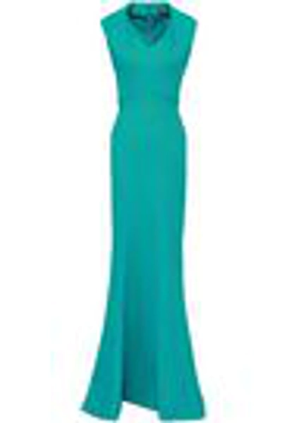 Shop Zac Posen Woman Fluted Textured-cady Gown Teal