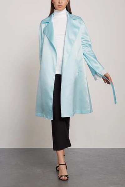 Shop Ainea Belted Satin Trench Coat In Sky Blue