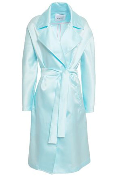 Shop Ainea Belted Satin Trench Coat In Sky Blue