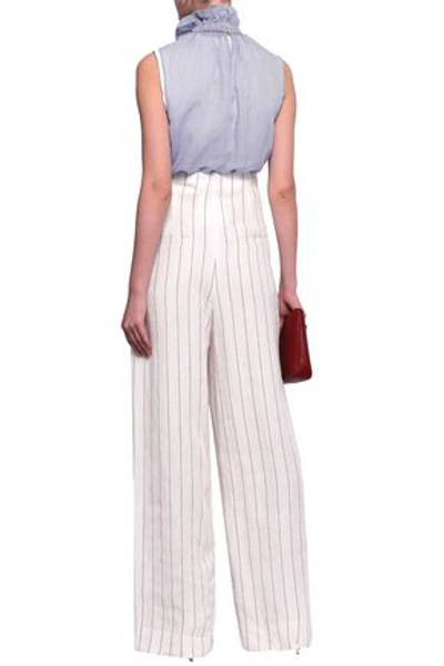 Shop Brunello Cucinelli Pinstriped Linen Wide-leg Pants In Ecru