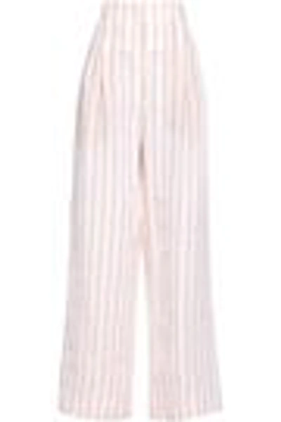 Shop Brunello Cucinelli Pinstriped Linen Wide-leg Pants In Ecru