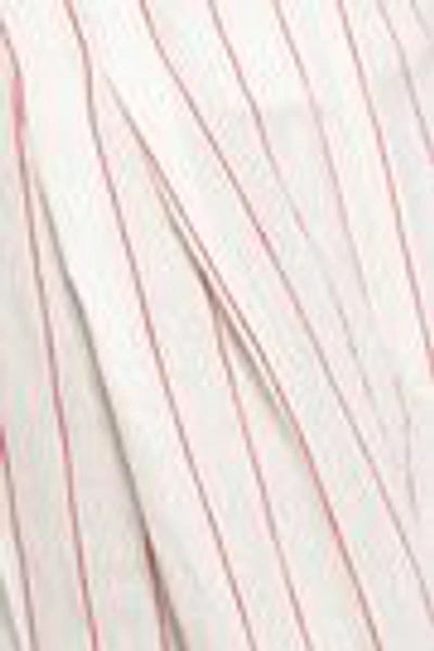 Shop Brunello Cucinelli Pinstriped Linen Wide-leg Pants In Ecru