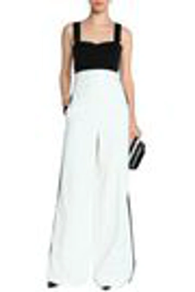 Shop Amanda Wakeley Harmony Frayed Two-tone Faille And Crepe Jumpsuit In White