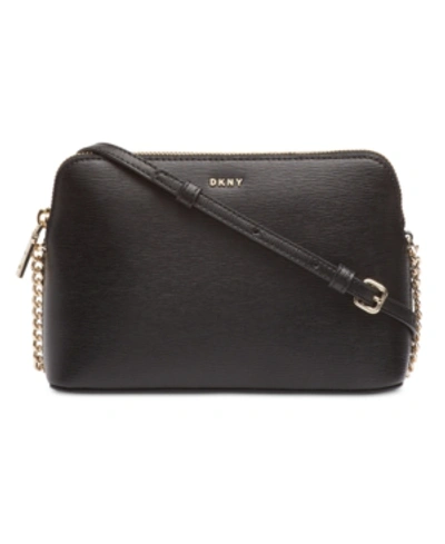 Shop Dkny Leather Bryant Dome Crossbody In Black/gold