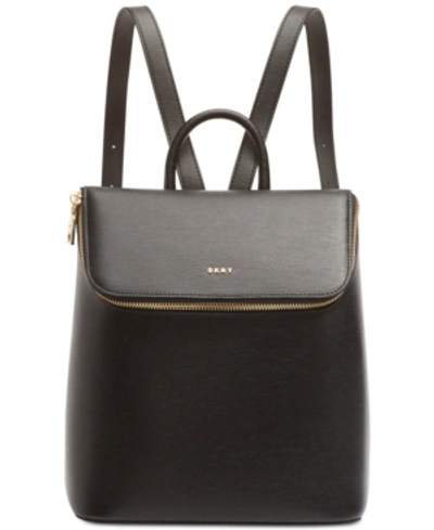 Shop Dkny Bryant Leather Top Zip Backpack In Black/gold