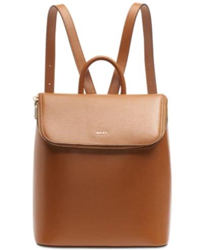 Shop Dkny Bryant Park Leather Top Zip Backpack, Created For Macy's In Driftwood/gold