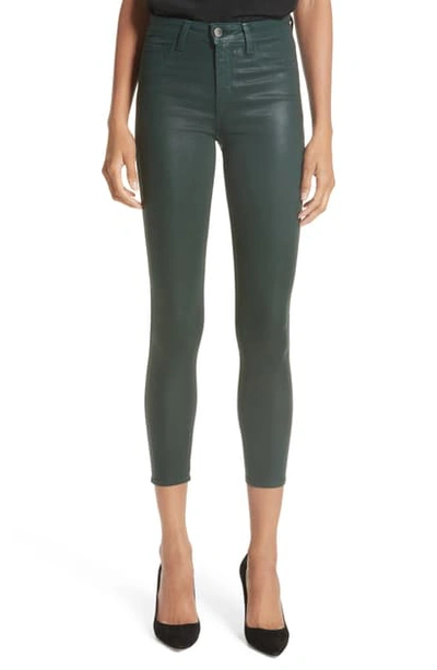 Shop L Agence Margot Coated Crop Skinny Jeans In Evergreen Coated