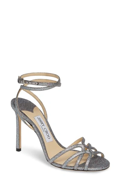 Shop Jimmy Choo Mimi Ankle Strap Sandal In Silver Glitter