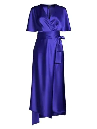 Shop Escada Dammeriah Satin Cape Wrap Dress In Blue