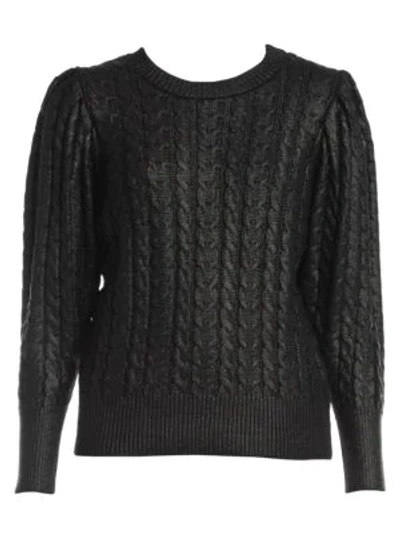 Shop Msgm Metallic Coated Wool-blend Cable Knit Sweater In Black