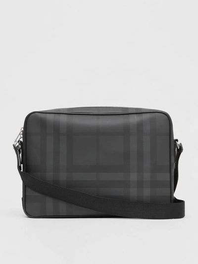 Shop Burberry London Check And Leather Messenger Bag In Dark Charcoal