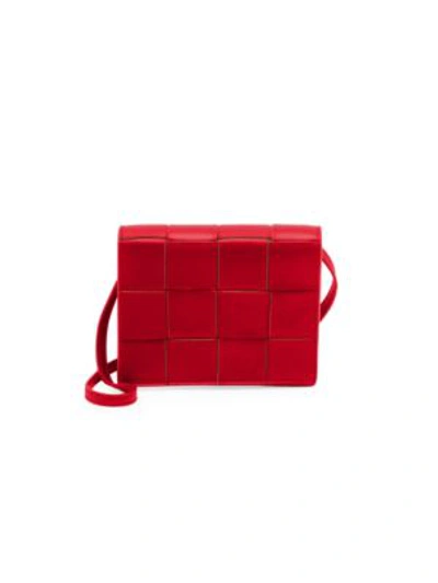 Shop Bottega Veneta Leather Crossbody Bag In Bright Red