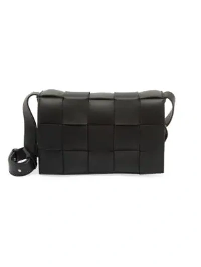 Shop Bottega Veneta The Cassette Leather Crossbody Bag In Black