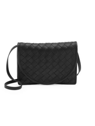 Shop Bottega Veneta Leather Messenger Bag In Black